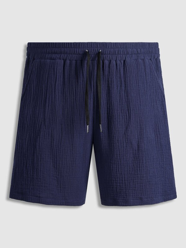 Men's pleated textured solid color short sleeve set