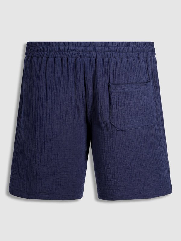 Men's pleated textured solid color short sleeve set