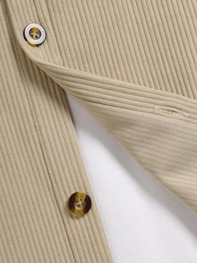 Men's Retro Corduroy Casual Short Sleeve Shirt Shorts Set