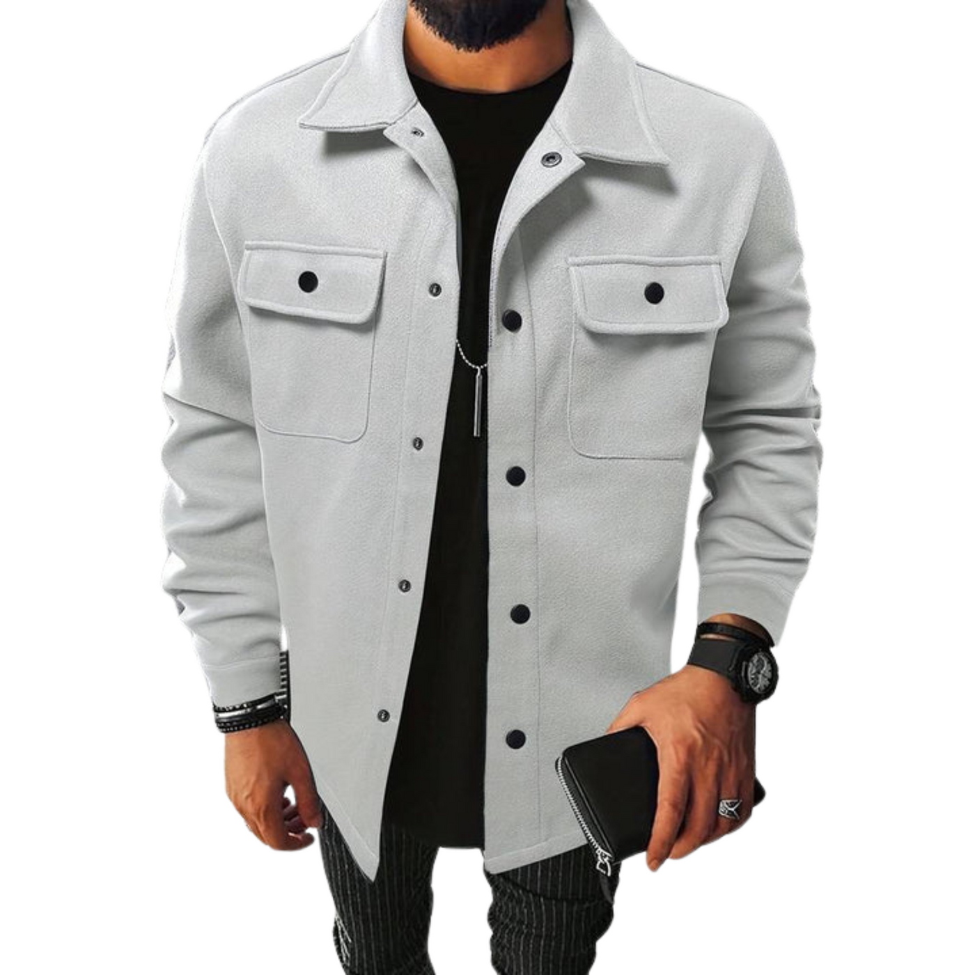 Men's Shirt Jacket with Buttoned Closure