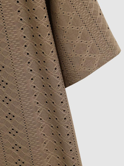 Men's solid color geometric hollow lapel short-sleeved shirt