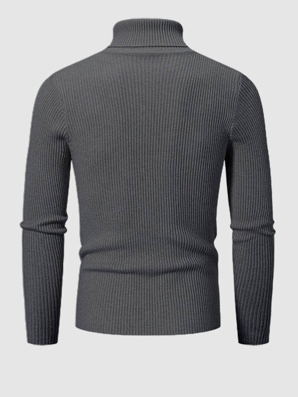 Men's Solid Color Striped Textured Turtleneck Sweater
