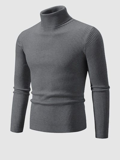 Men's Solid Color Striped Textured Turtleneck Sweater