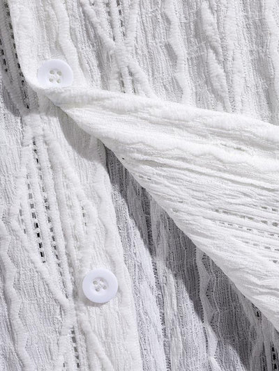 Men's Vintage Jacquard Hollow Cuban Collar Casual Short Sleeve Shirt