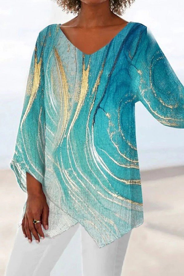 Mia | Vintage V Neck Marble Blouse