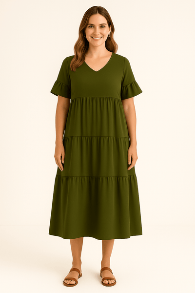 Sadie | Elegant V-Neck Tummy Covering Dress