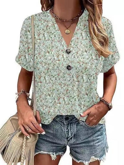 Sophie | Floral  V-Neck Button T-Shirt