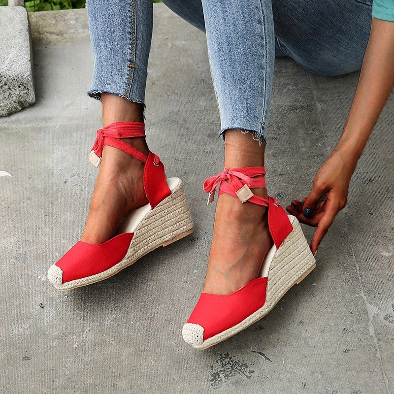 Amelie | Lace-Up Wedge Espadrilles
