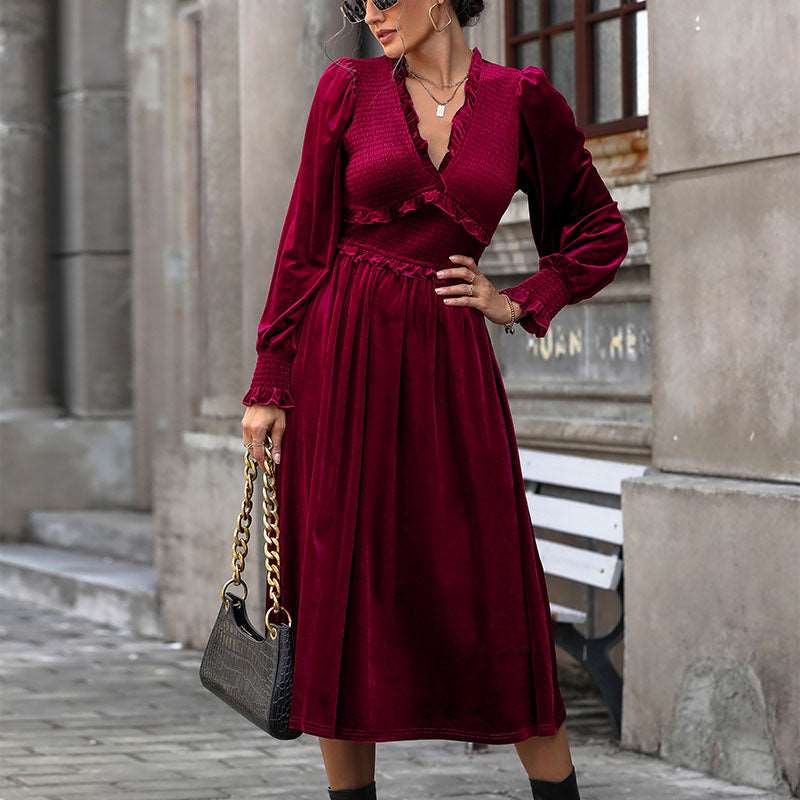 Wine Red Tummy-Tuck Elegance Dress