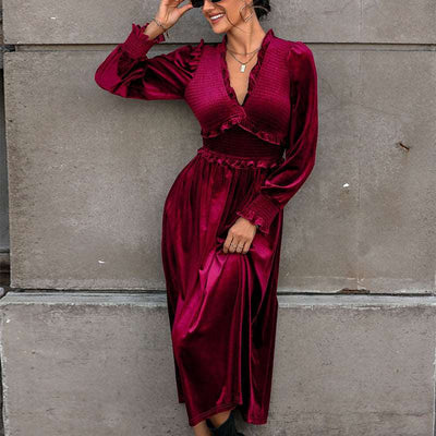 Wine Red Tummy-Tuck Elegance Dress