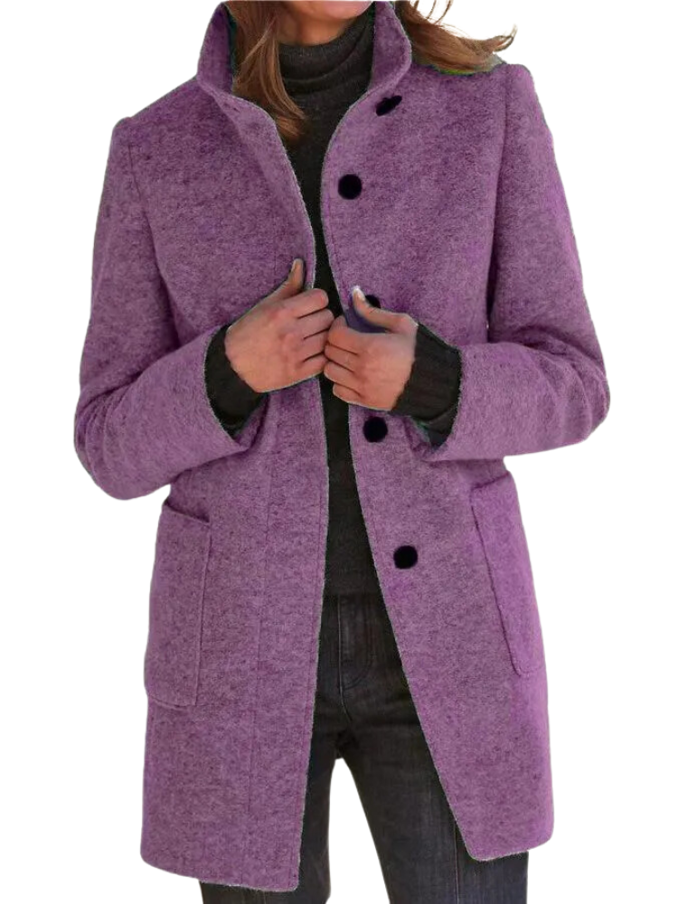 Women's Retro Solid Button Turtleneck Coat