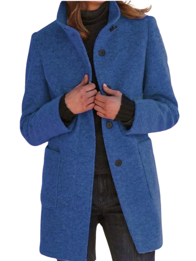 Women's Retro Solid Button Turtleneck Coat
