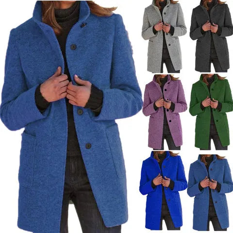 Women's Retro Solid Button Turtleneck Coat